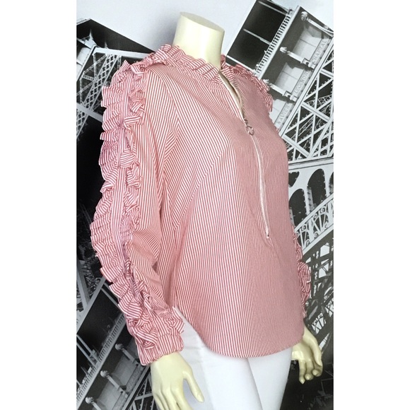 GREYSON Red and White Ruffle Sleeve Shirt - Picture 3 of 5